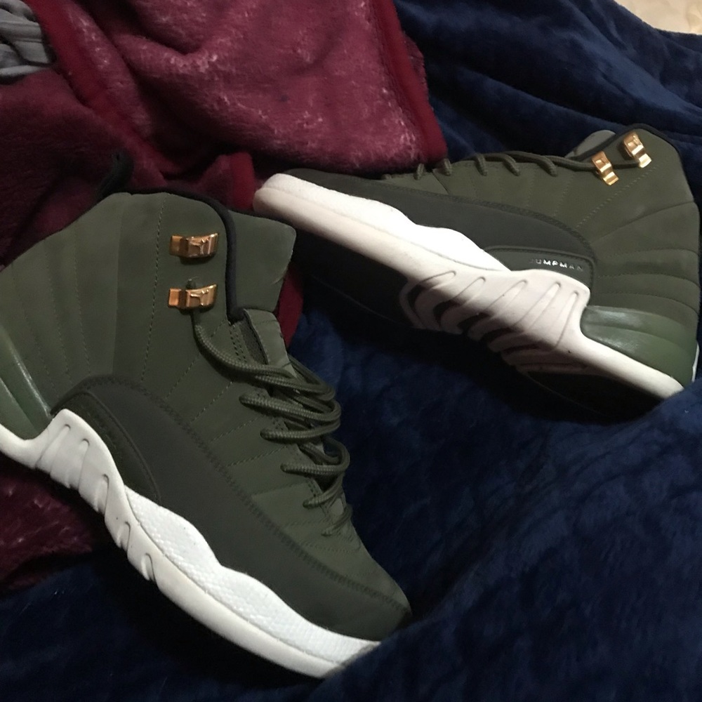 Olive green Jordan 12s